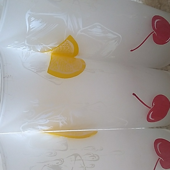 VINTAGE TOM COLLINS FROSTED SLIM LEMON & CHERRY 4 GLASSES #22 - Picture 2 of 4